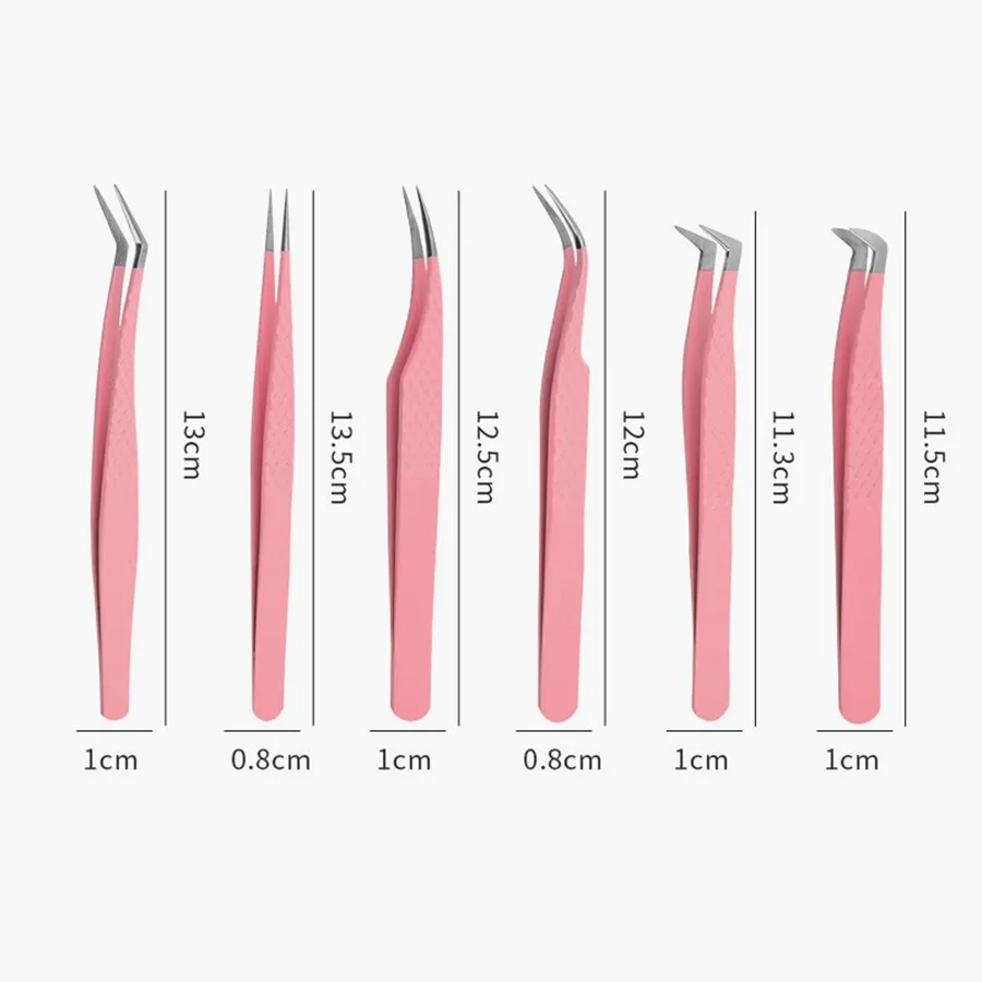 1 st/2/4/6 stks Pincet voor Wimperverlenging Roze Rvs Hoge Precisie Lash Pincet voor Volume Fans Makeup Tools