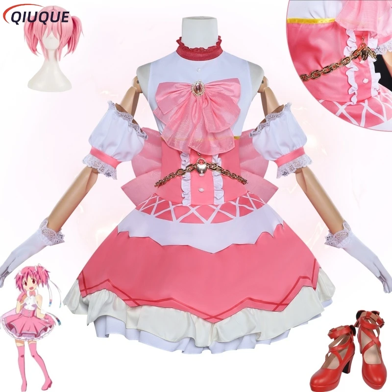 

Anime Puella Magi Madoka Magica Kaname Madoka Cosplay Costume Wig Princess Skirt Evening Dress Shoes Woman Kawaii Carnival Suit