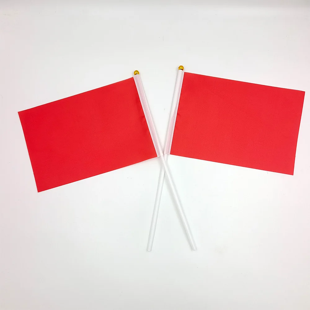Red Hand Held Flag 14x21cm  Polyester Hand Waving Small Flag with Plastic Pole for Party Festival Decoration