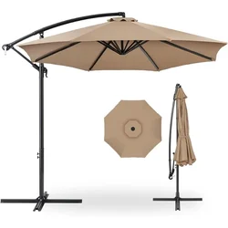 10ft Offset Hanging Market Patio Umbrella w/Easy Tilt Adjustment, Polyester Shade, 8 Ribs for Backyard, Poolside, Lawn and