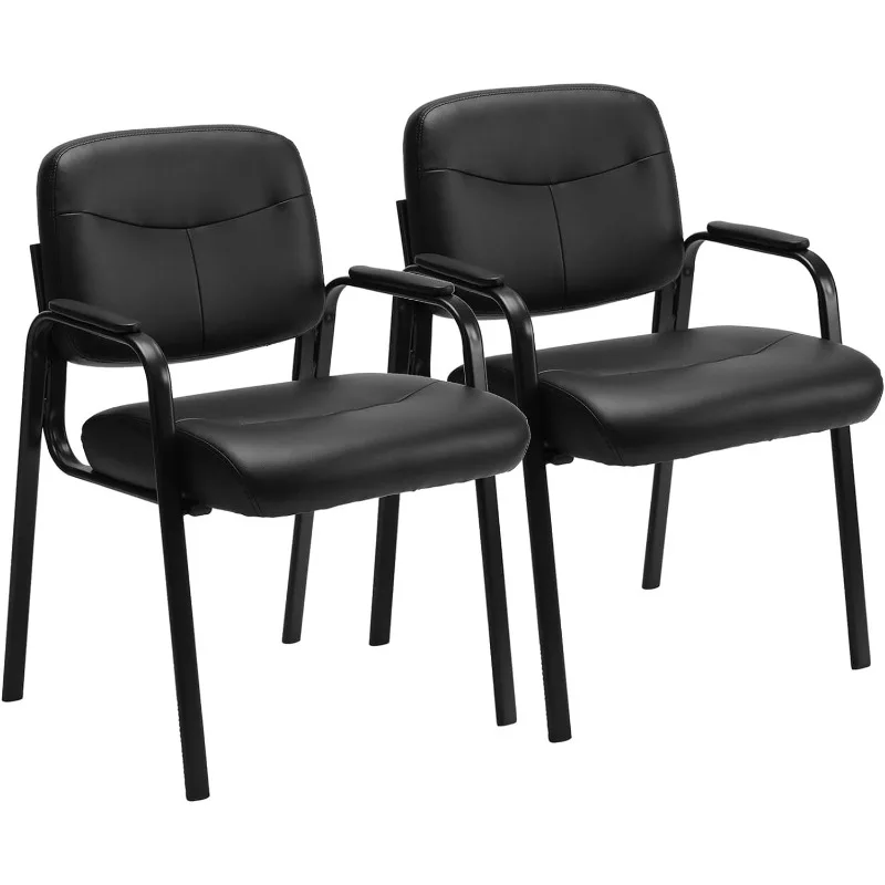 Waiting Room Chairs No Wheels Set of 4, Leather Stationary Office Reception Guest Chair with Padded Arms