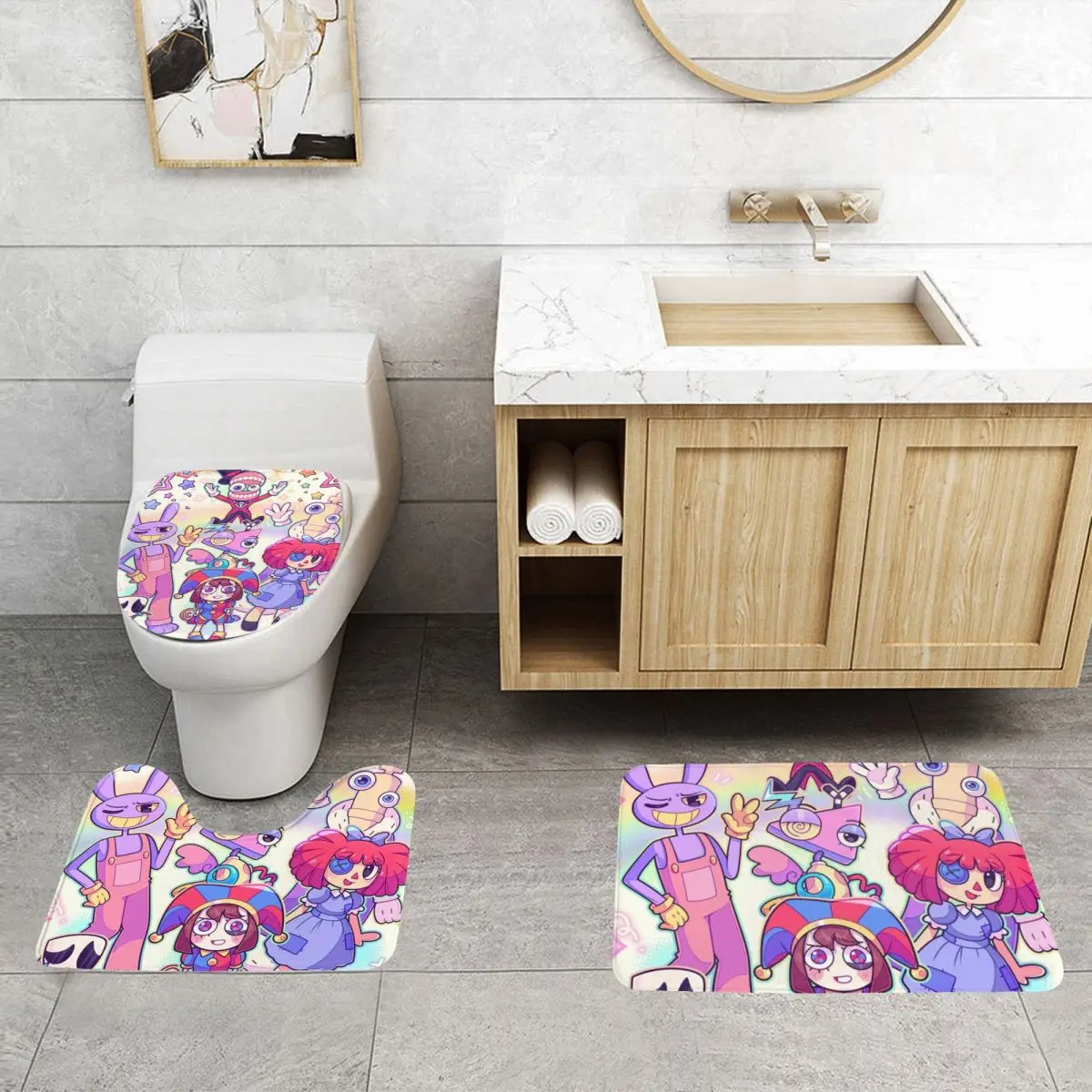 Custom Digital Animated Movies Amazing Circus Bathroom Rugs Set 3 Pieces Non-Slip Toilet Bath Mat Sets