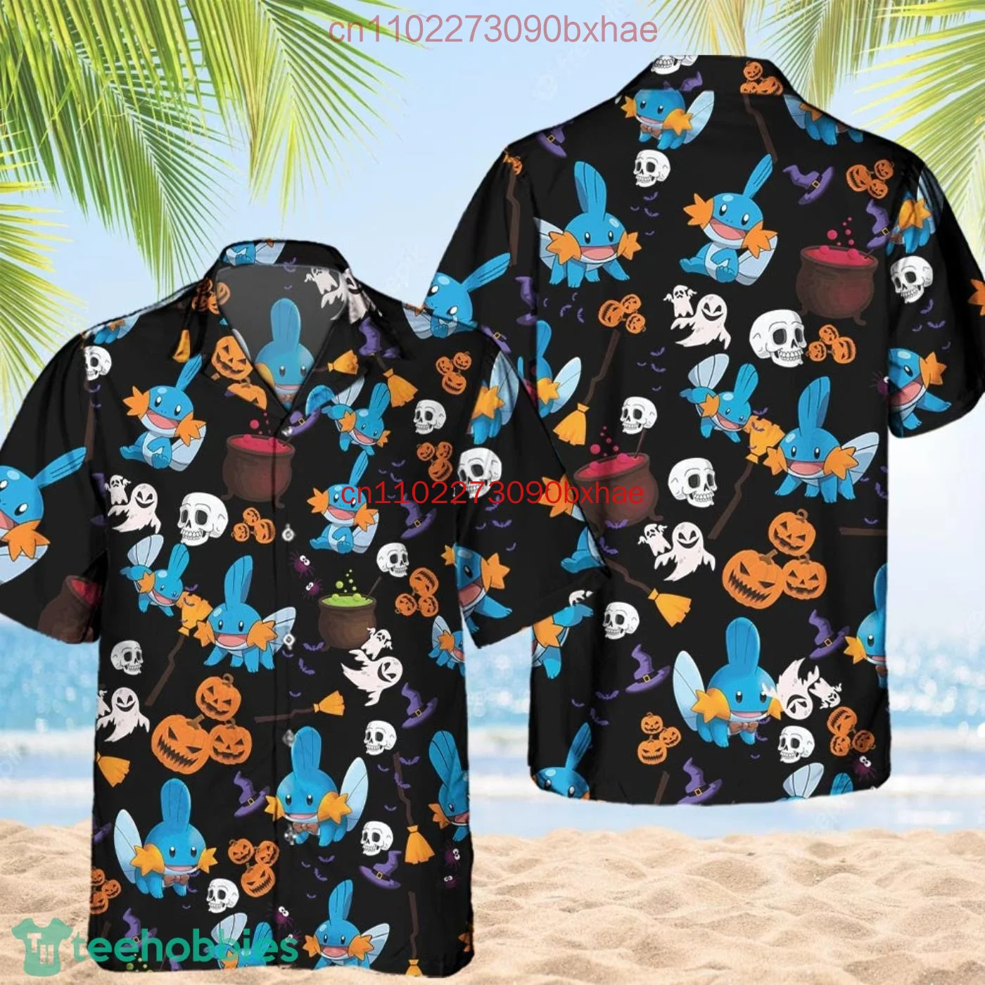 

Новинка 2025 года, синяя гавайская рубашка Mudkip Pokemon на Хэллоуин, мужская рубашка с короткими рукавами и пуговицами в стиле ретро с 3D принтом