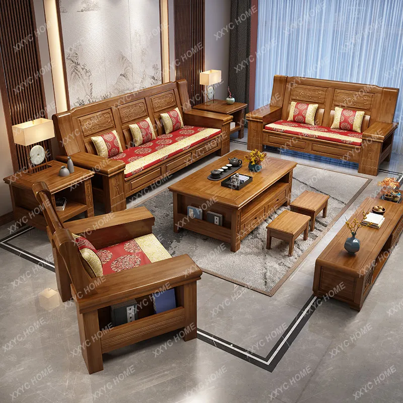 KKNew arrival classical chinoiserie camphor living room all solid wood sofa with storage