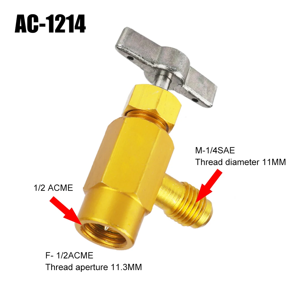 Car Air Conditioner Auto 1/4 Thread Adapter Car Accessories Tap Opener Valve R-134a Refrigerant Can Dispensing Bottle 1/2 ACME