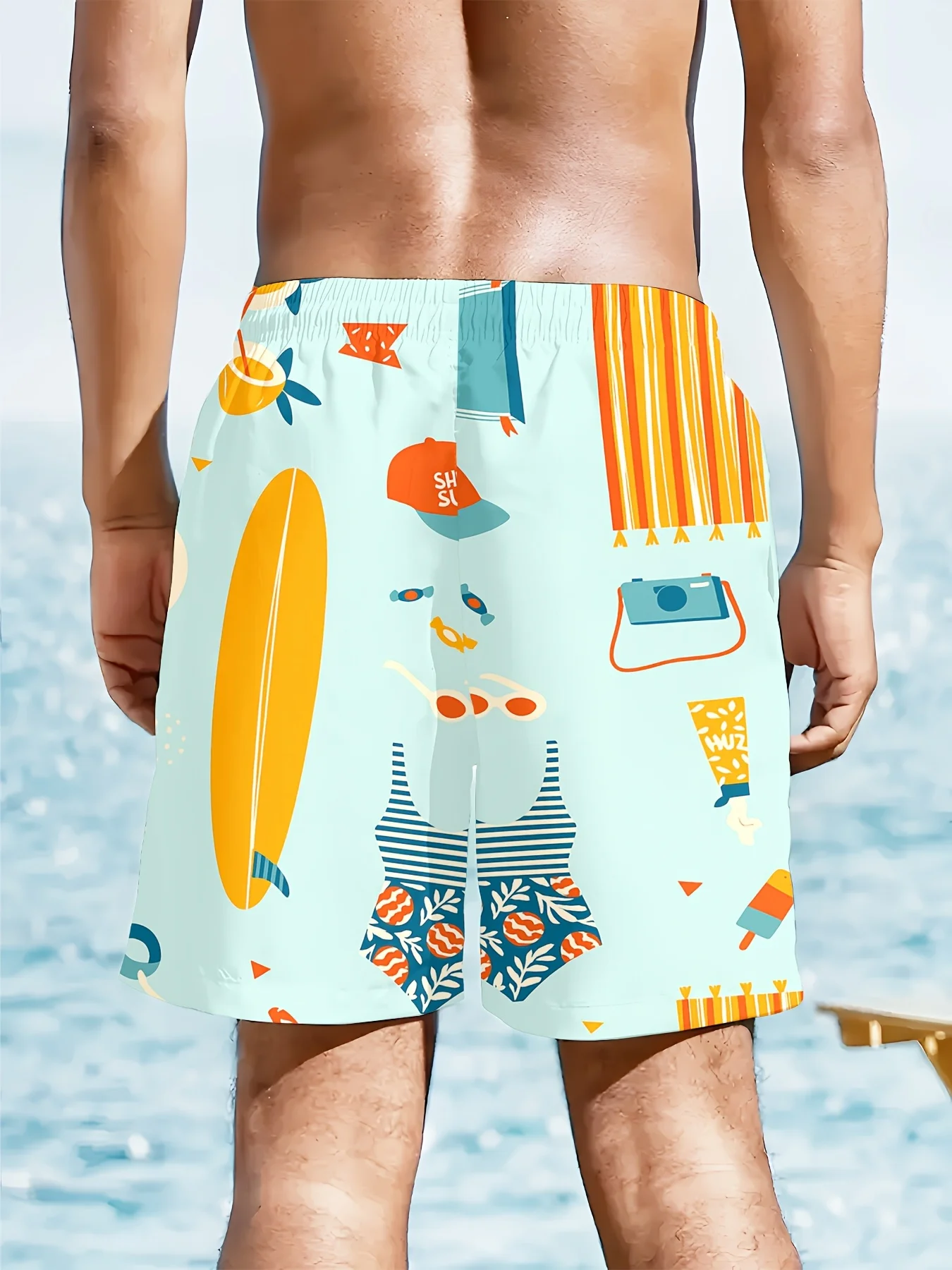 Men'S Beach Shorts for Outdoor Leisure, Vacation, And Fitness with a Printed Design That Is Not Textured