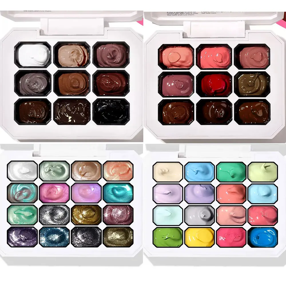 Palette de vernis gel solide Ombre 9/16/24 couleurs, gel de peinture à ongles dégradé, gel crème solide, manucure effet aérographe, gel pour nail art