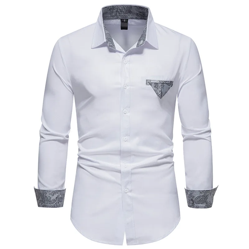 

White Contrast Paisley Shirt Men 2023 Brand Slim Fit Long Sleeve Business Casual Shirt Mens Casual Button Down Dress Shirts XXL