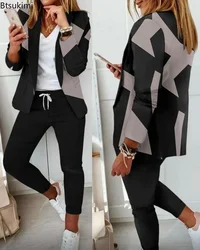 2024 Women's Suit Sets 2-piece Jacket + Pants Spring Autumn Slim Fit Formal Office Women Long Sleeve Blazer Sets Clothing Sets