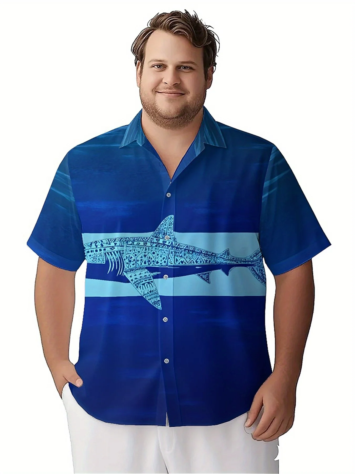 Męskie koszule hawajskie w dużych rozmiarach z wzorem tatuażu rekina, letnie codzienne topy, odpowiednie na imprezy i na zewnątrz, streetwear