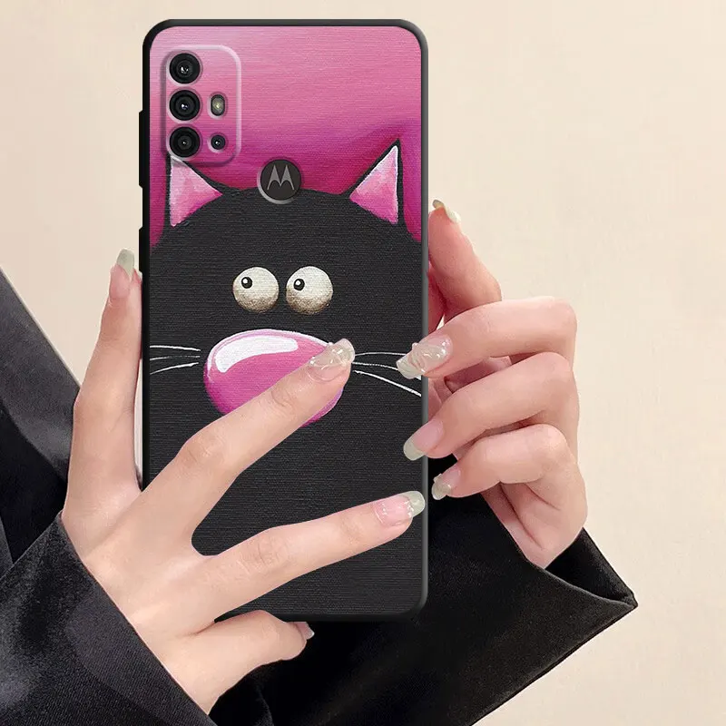 black Silicone Case for Motorola Moto G22 G50 G200 G31 G32 G82 G8 Power Lite G30 G71 5G G52 G72 G51 G60 Kim Haskins Cat Cover