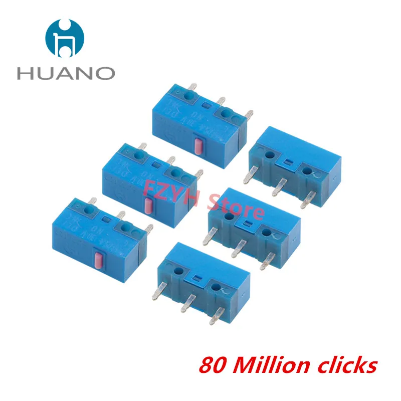 

100-10Pcs New HUANO Blue Shell Pink dot Mouse Micro Switch Button 80 Million Life computer game mouse