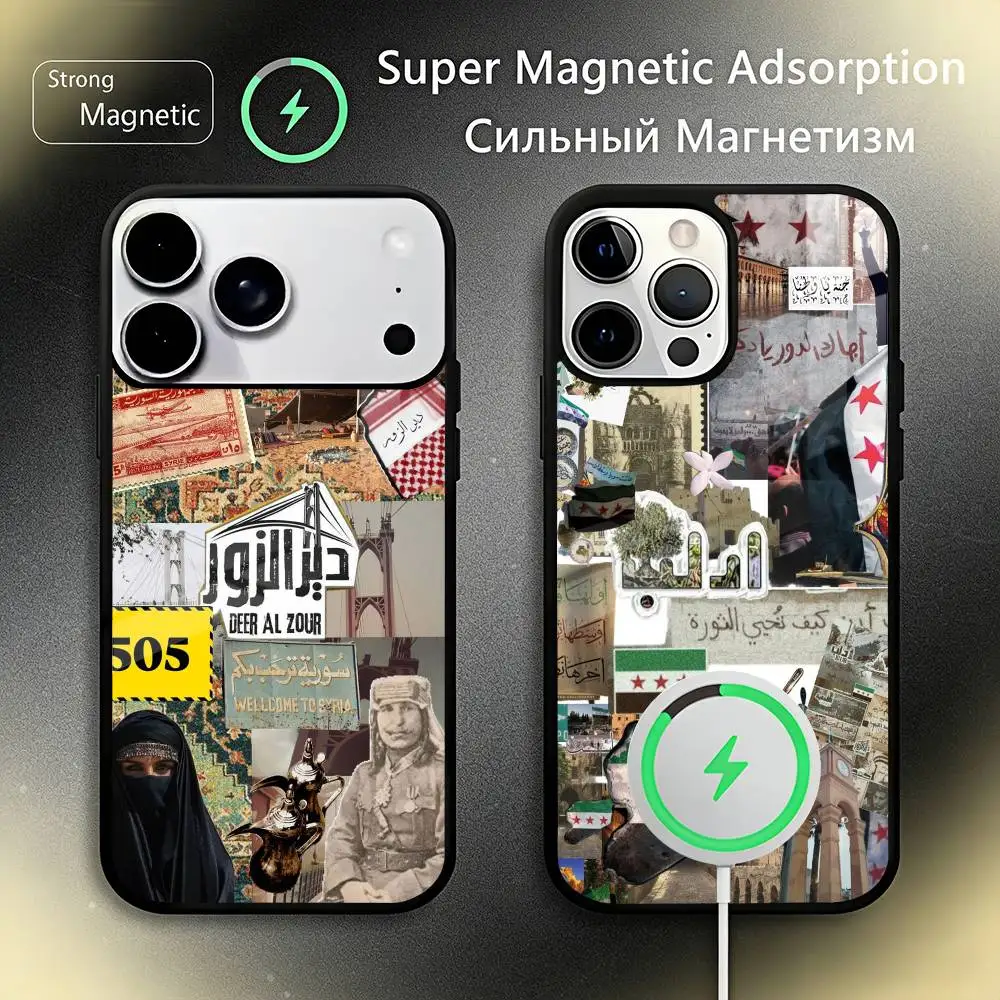 Coque de téléphone avec drapeau de la révolution syrienne pour iPhone 17, 16, 15, 14, 13, 12, 11 Plus, Pro Max, nouvelle recharge magnétique sans fil