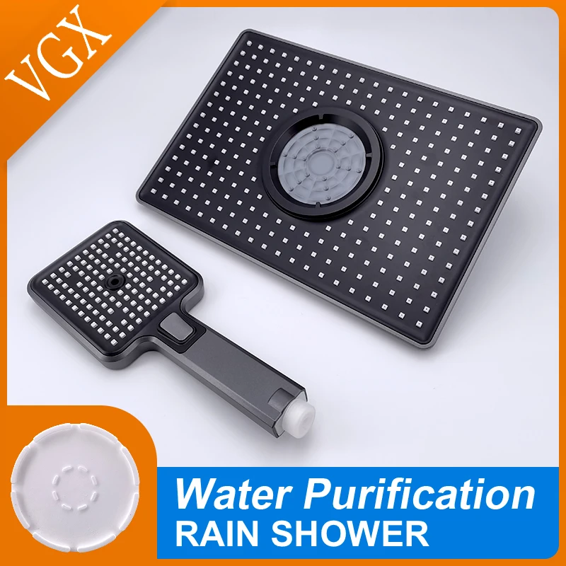 VGX Square Rain Shower Head Rainfall With Handheld High Pressure Shower Set for Bathroom Shower System Bathroom Accessories Grey