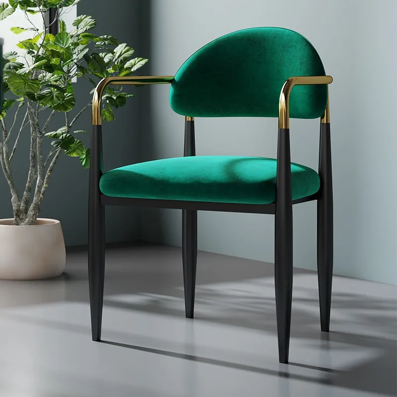 

Nordic light luxury dining chair home modern simple tea table chair commercial negotiation chair with armrests wrought iron mast