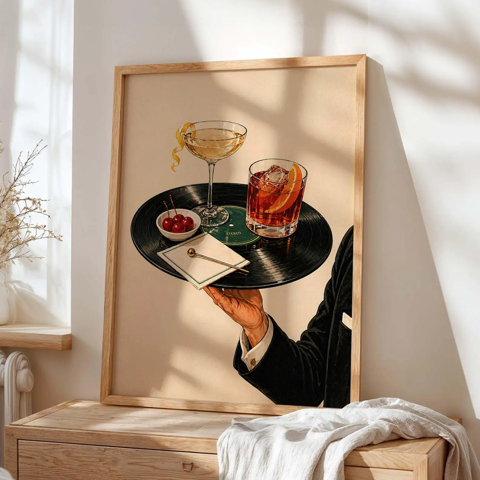 Vintage Vinyl Record Cocktail Canvas Poster Retro Jazz Art Canvas Painting Abstract Wall Decor for Bar Living Room Bedroom Decor view 4