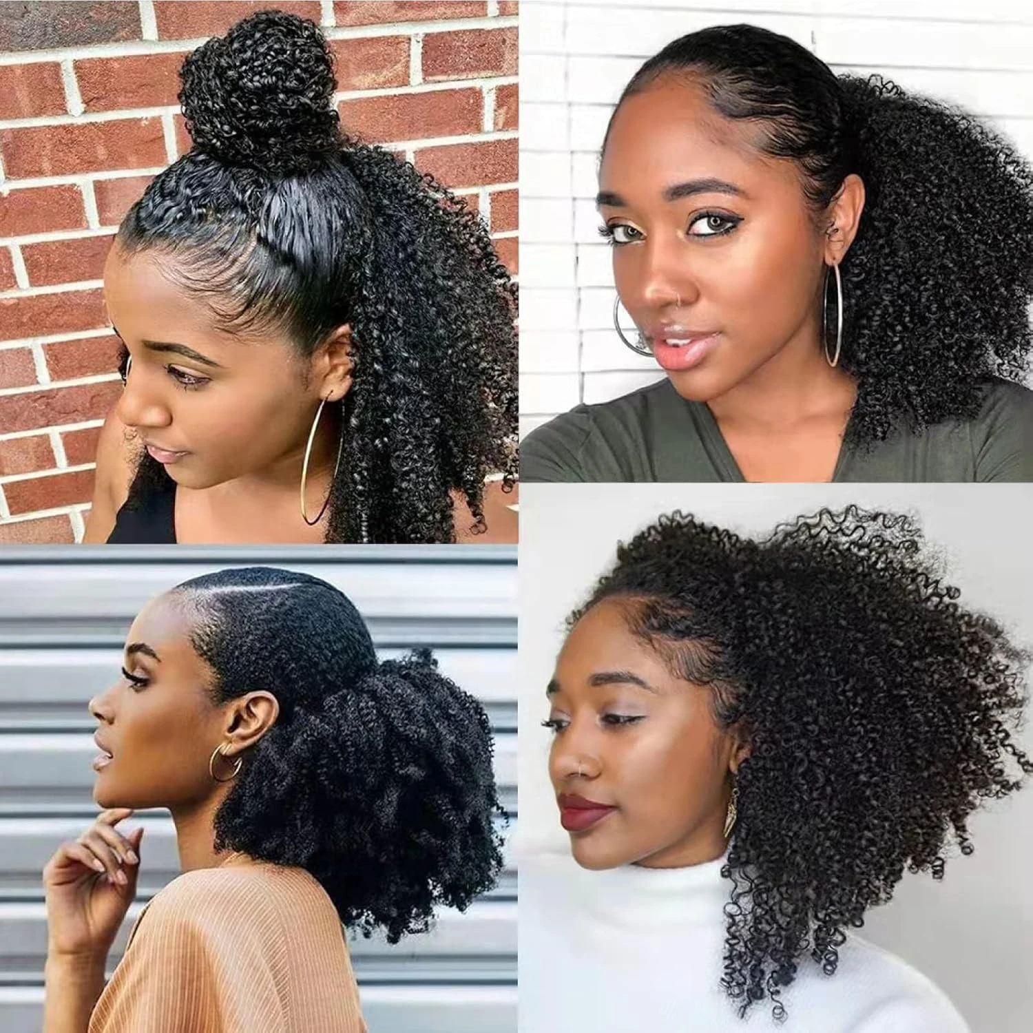 Estensioni della coda di cavallo Capelli umani Estensioni della coda di cavallo ricci afro crespi Clip di capelli Remy con coulisse da 12-24 pollici in coda di cavallo riccia afro