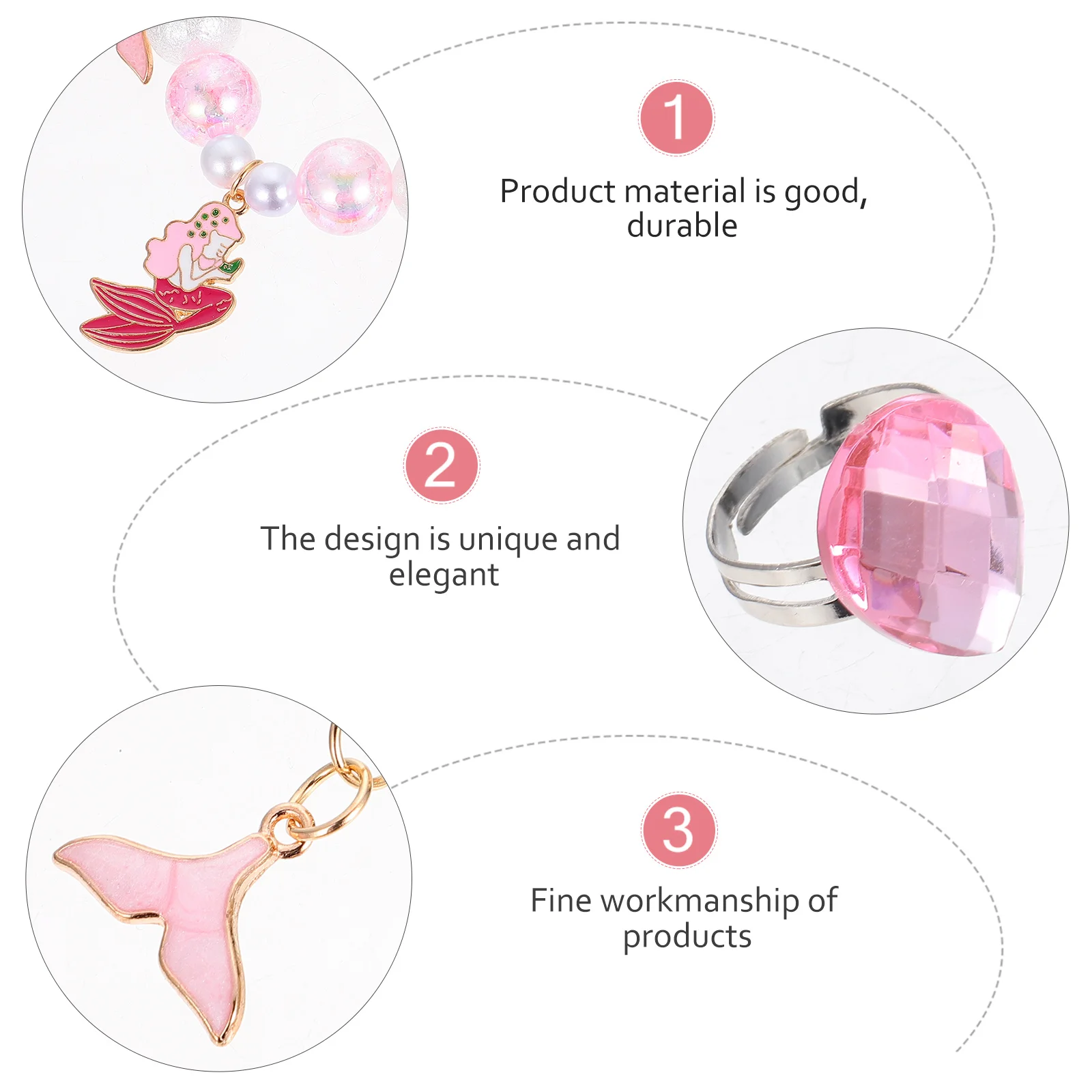 

4 Pcs/Set Cartoon Alloy Necklace Kids Ring Mermaid Pendant Jewelries Ear Clips Bracelets Wrist Decor Dangler Accessories