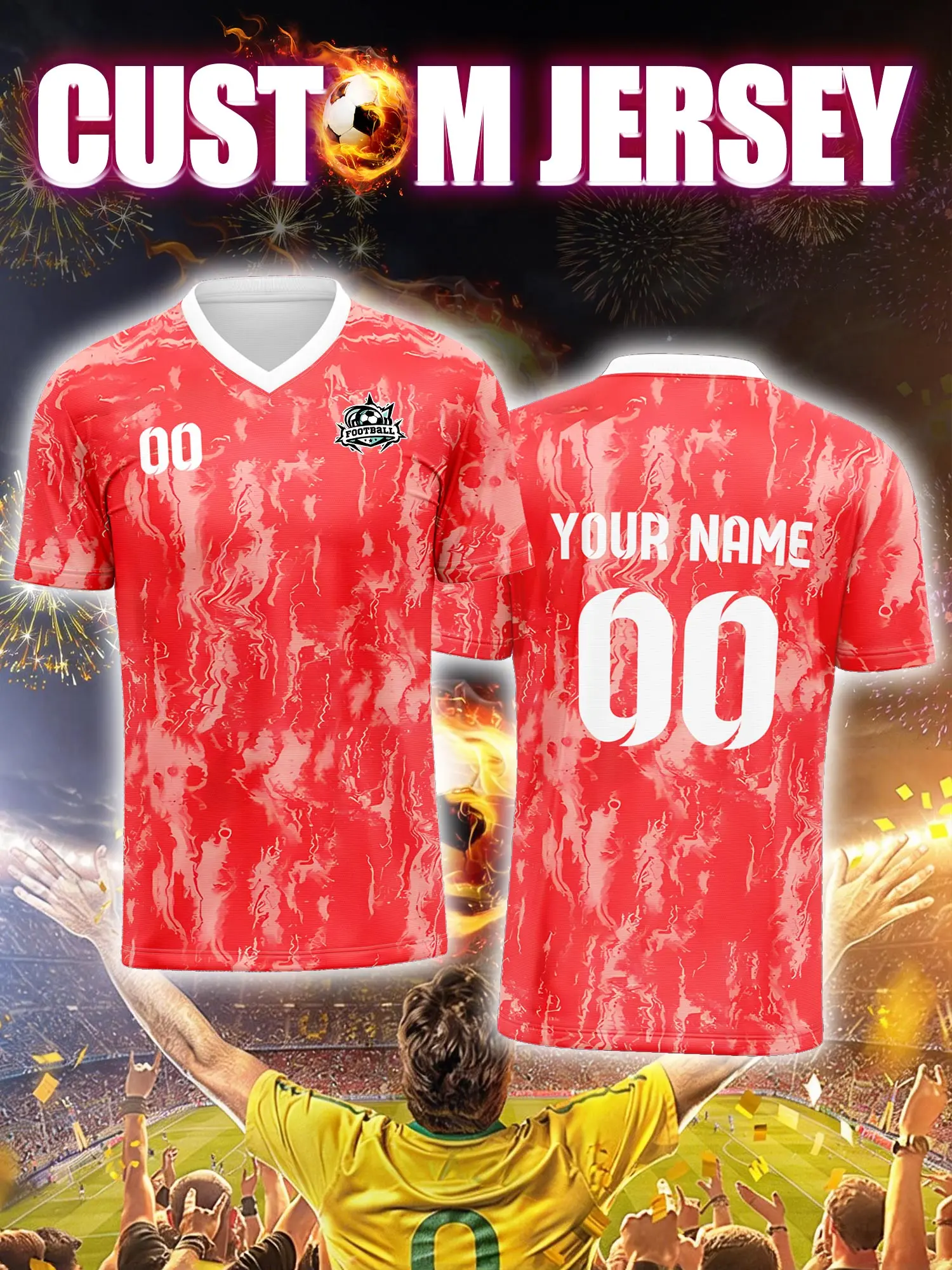 

Футбольная майка с индивидуальным изображением, номером и именем, тонкий мягкий воротник, легкая и удобная спортивная одежда для подростков-фанатов футбола