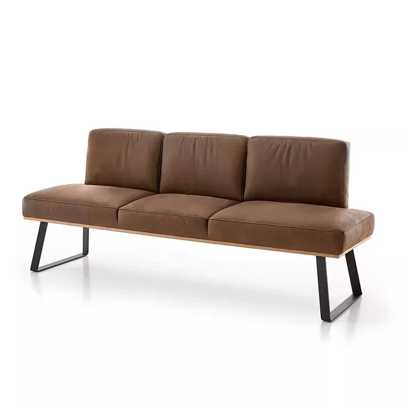 

Nordic leather dining room dining chair simple modern home living room backrest bench shopping mall light luxury long leather