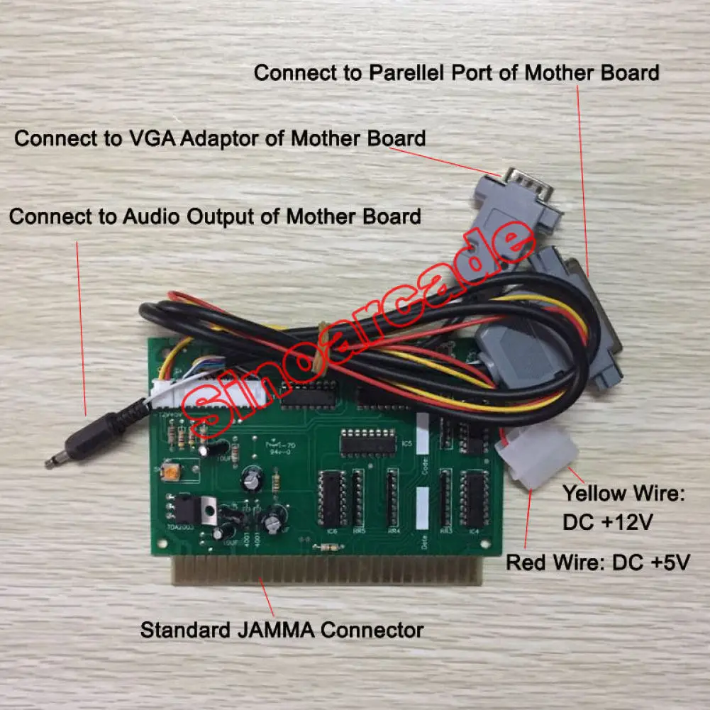 Juego de Arcade PC a conector de placa convertidora Jamma que conecta PC a un gabinete Jamma o MAME con placa VGA Cable macho de 15 pines