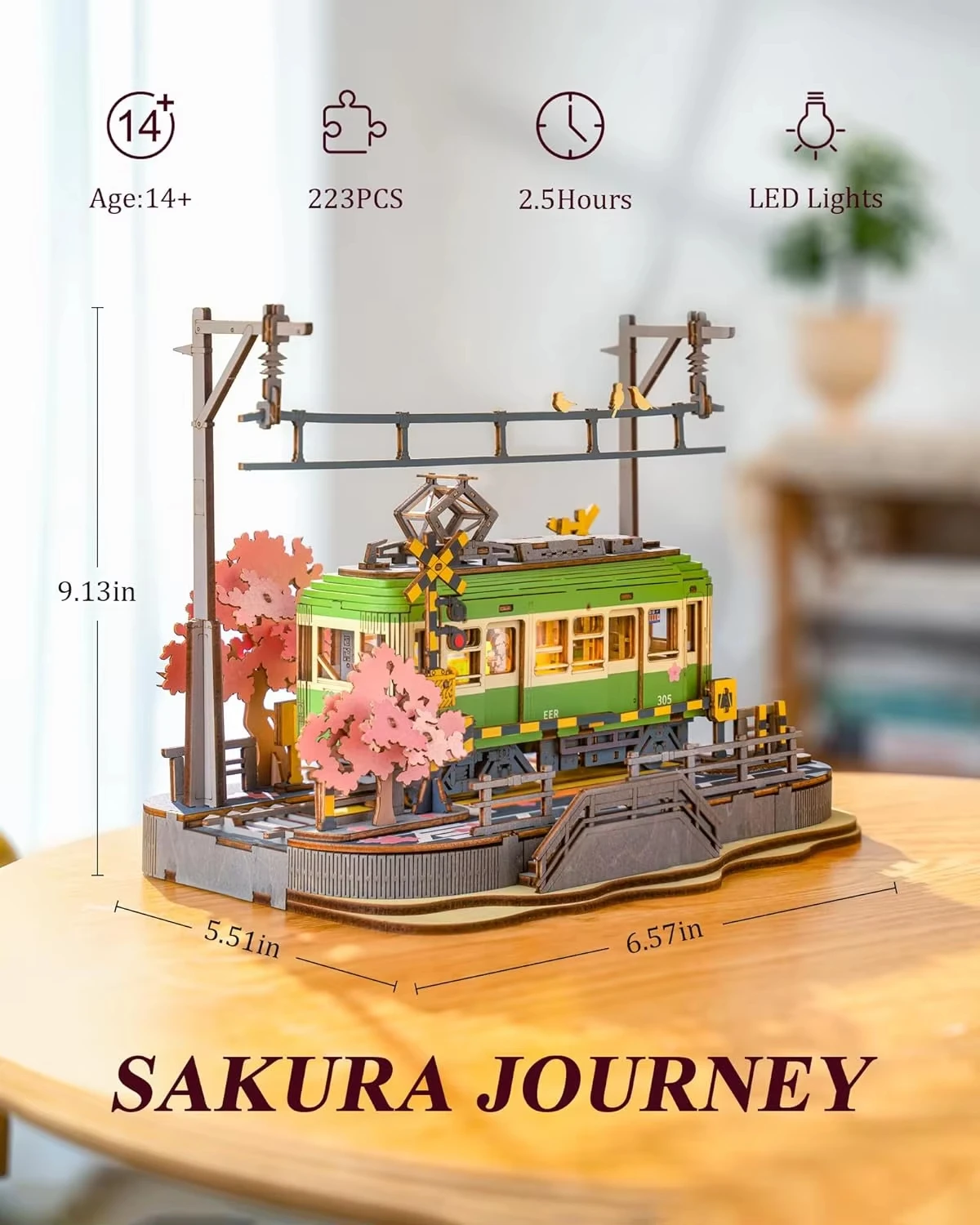 

Sakura Journey Tram 3D деревянная головоломка деревянная собранная машина игрушечный строительный блок комплект креативный подарок для мальчиков и девочек 223 шт.