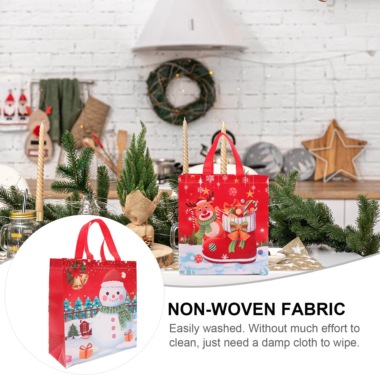 

8Pcs Christmas Shopping Tote Bags Non Woven Reusable Handbags Large Capacity Gift Packing Bags for Party Travel