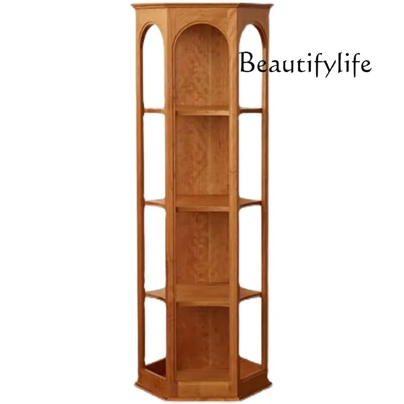 

Nordic simple solid wood hexagonal cabinet cherry wood medieval floor bookshelf living room corner locker