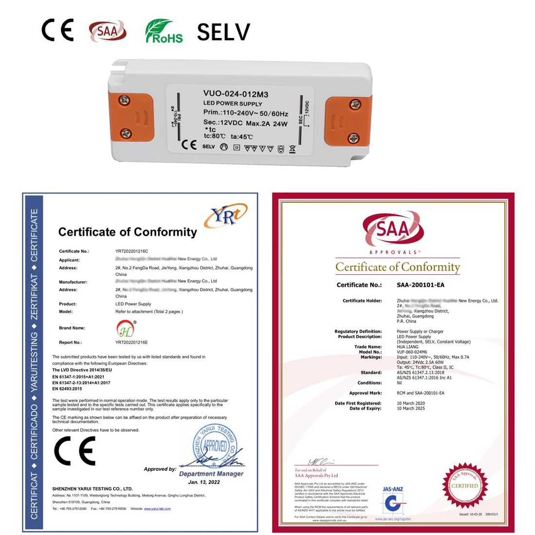 الجهد المستمر تيار مستمر 12 فولت 24 واط 40 واط 60 واط امدادات الطاقة محول مصدر محول ل COB Led قطاع CE RoHs SAA SELV محصنة