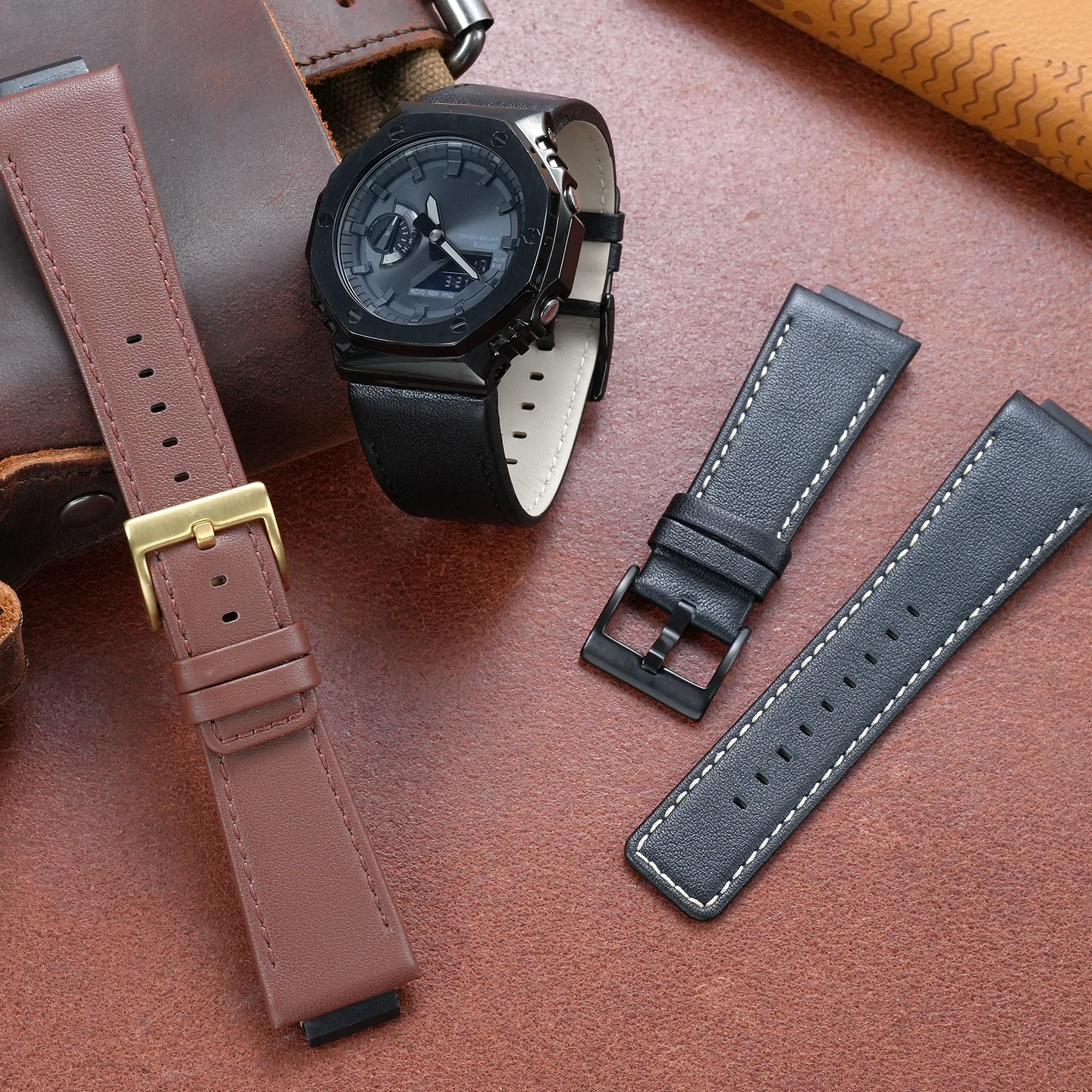 Casio Watch G-Shock Ga-2100 - 16mm Men's Genuine Leather Watch Strap