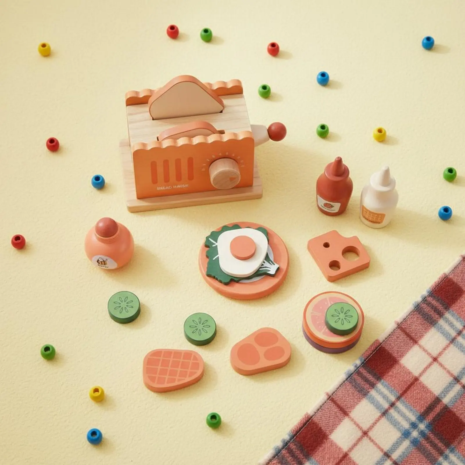 

Pretend Bread Creator Toy Educational Wooden Breakfast Toy Pretend Food Set Sturdy Screen-Unrestricted Fun for Children