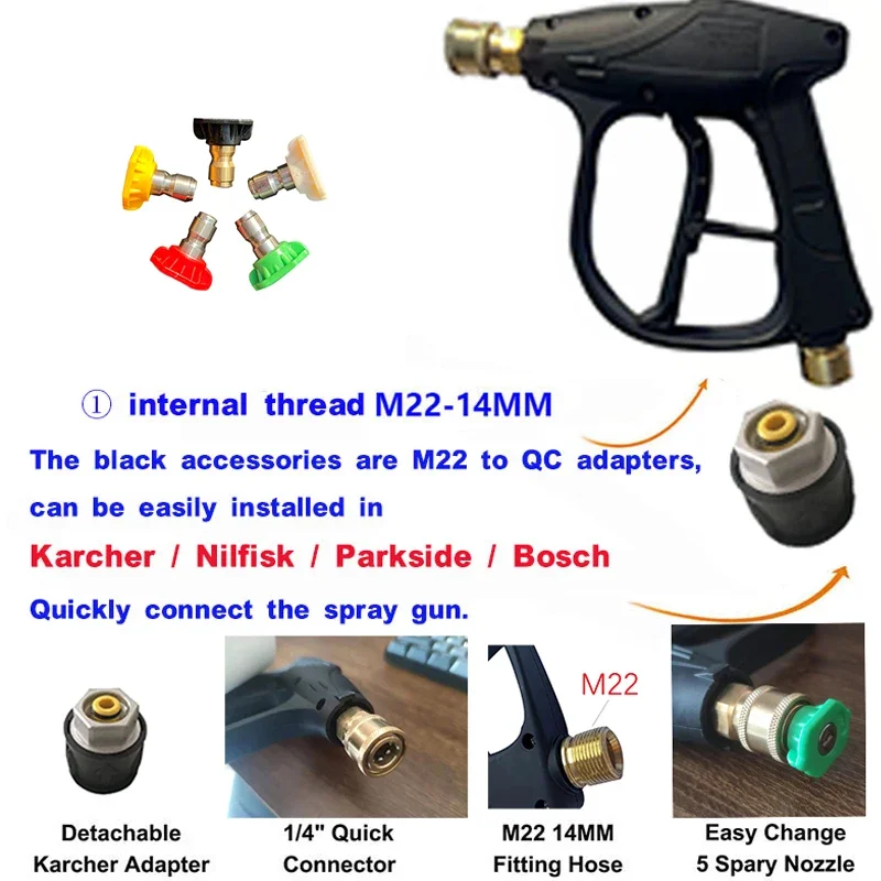 High Pressure Washer Gun Cleaning  Hose Connector For Karcher k2K5k7/Nilfisk/Parkside/Bosch Quick connector high pressure water