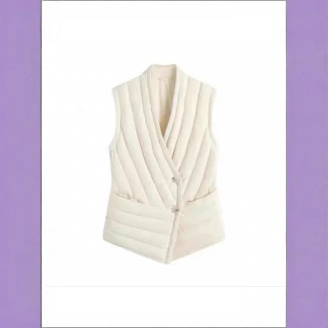 

2025 Women's Short Style Inner Wear Lightweight V-Neck Slim Fit Jacket Nylon Fabric2025 Autumn Winter White Duck down Vest