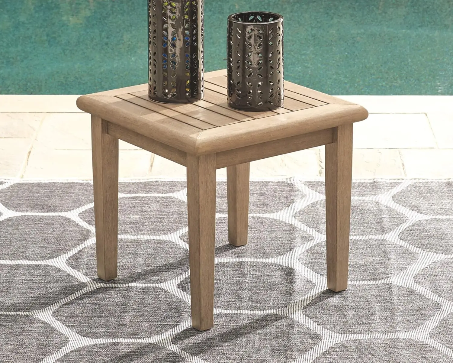 Design by Ashley Gerianne Outdoor Eucalyptus Wood Square End Table, Beige