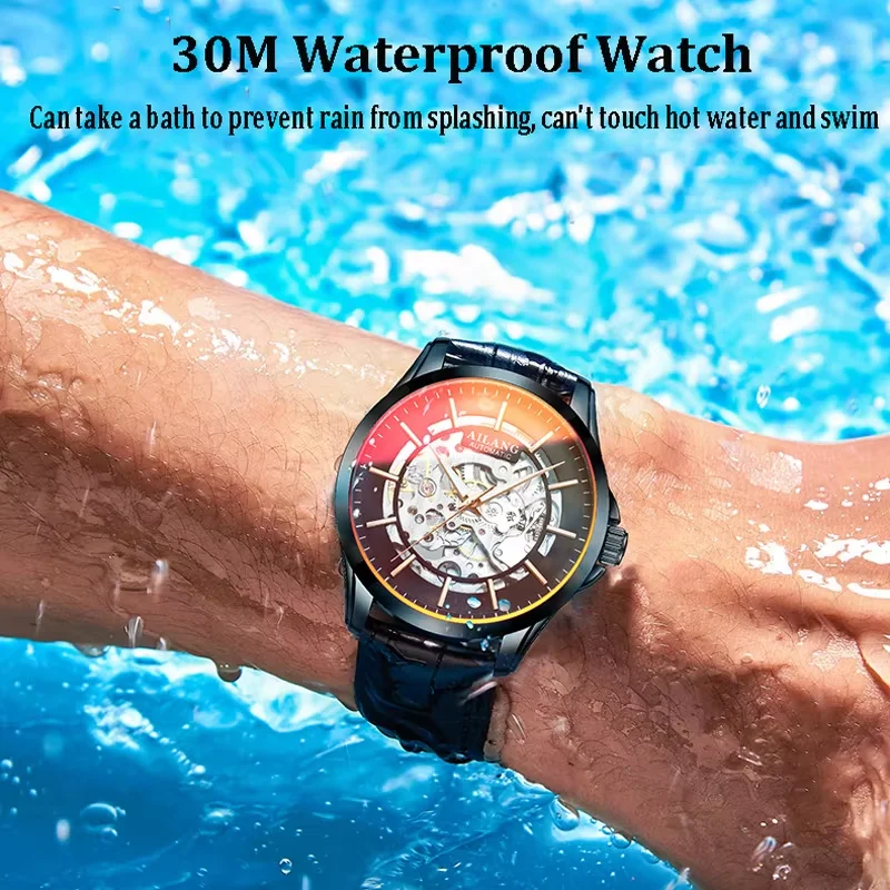 AILANG 2026 8629 New Watches Mechanical Watch Genuine Leather Strap Waterproof Fashion Skeleton Wristwatches Bright Future Store