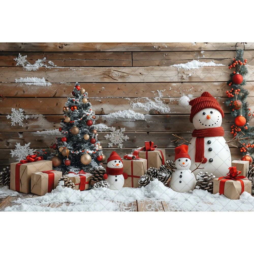 Christmas Wooden Board Photography Backdrop Wood Wall Xmas Tree Snowman Children Gift Family Party Photo Background Decor