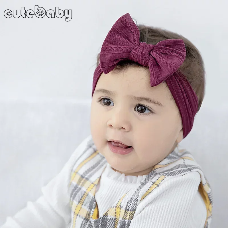 1PCS Newborn Baby Headband For Girls Elastic Knit Children Turban Baby Bows Soft Nylon Kids Headwear Hair Accessories 32 Colors