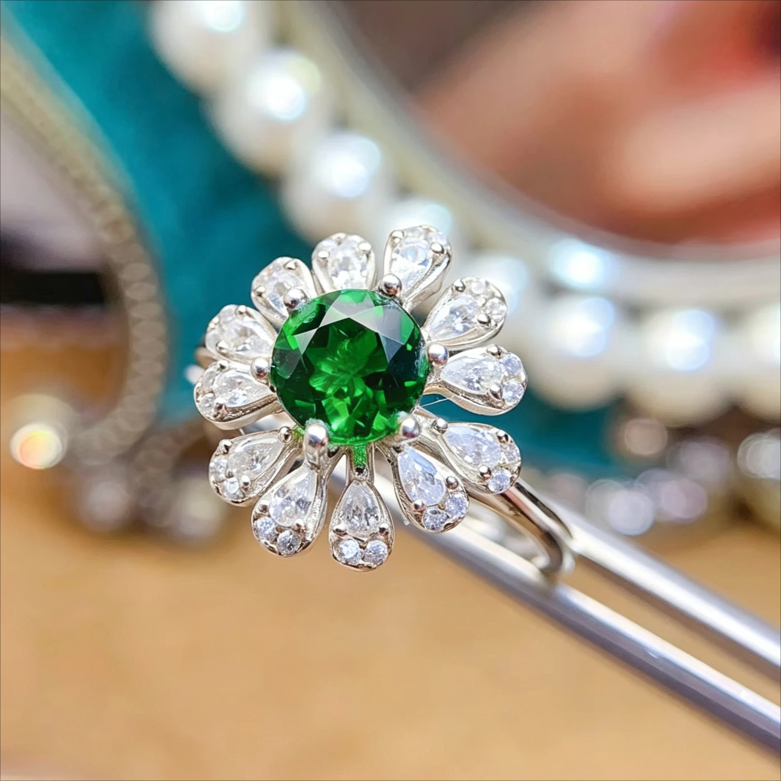 925 Silver Natural Diopside Engagement Ring 6mm Genuine Diopside Ring with Certificate Bridal Wedding Jewelry Gift for Her