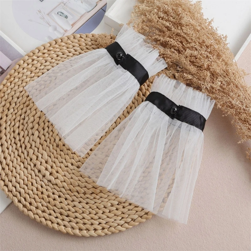 Pulseira nupcial com fita para noiva, pulseira com babados, solteira elaborada, tule branco, mangas de pulso