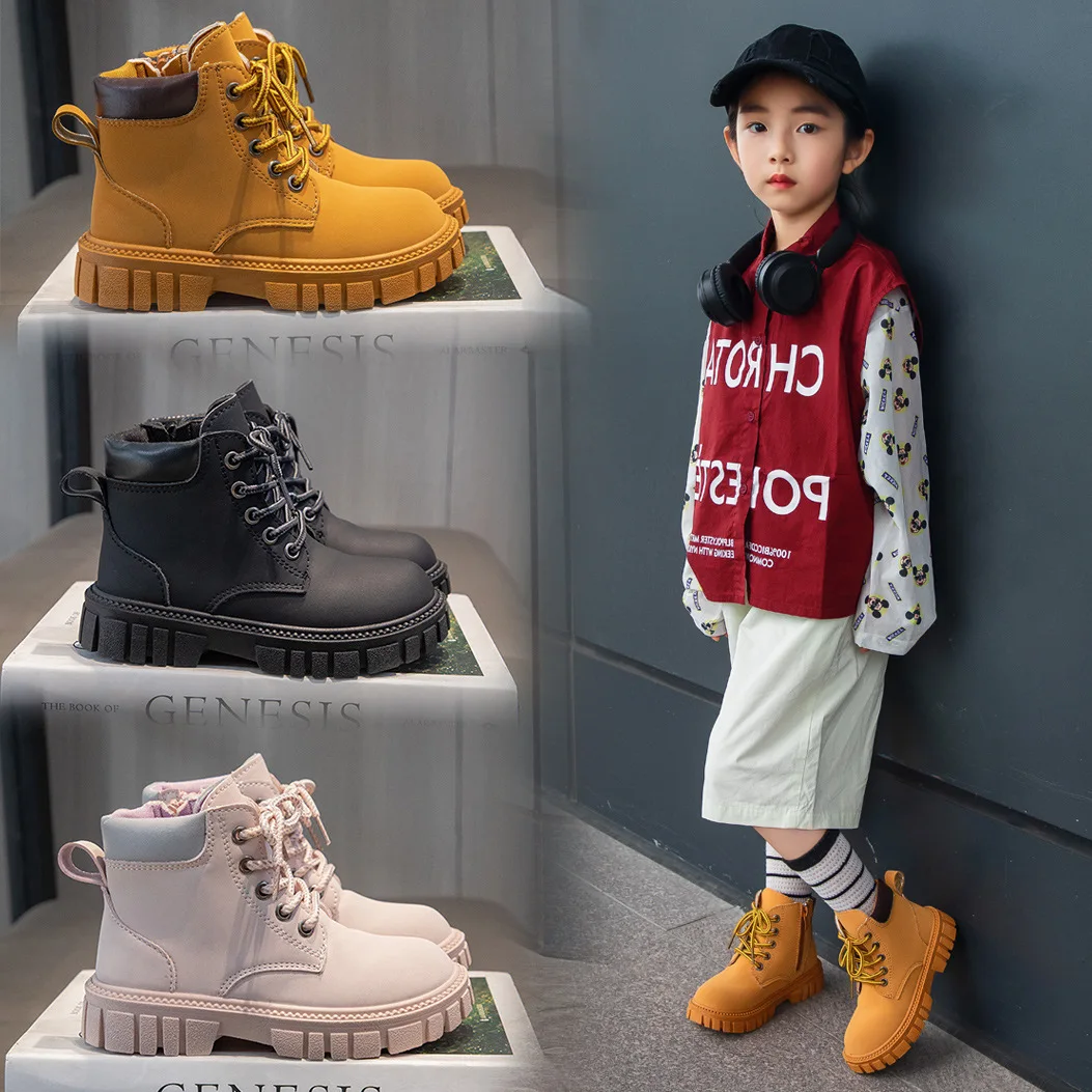 

Boys Soft Soled Low Top Solid Color Boots Girls Simple Comfortable Non-slip Kid Shoes Childrens Autumn Winter New Fashion Boots