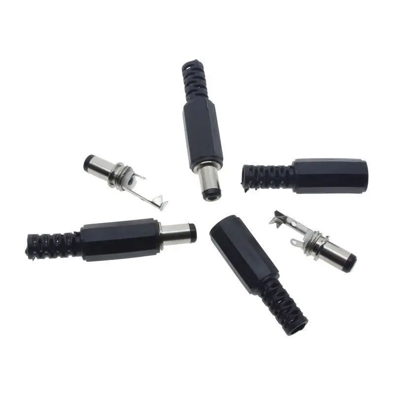 5 paia DC Maschio Jack Spina Femmina Presa Dado Montaggio a Pannello 5.5x2.1mm DC-022B Nucleo di Rame DC Presa di Alimentazione Connettori Terminali
