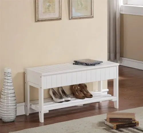 Quality Solid Wood Shoe Bench with Storage, White