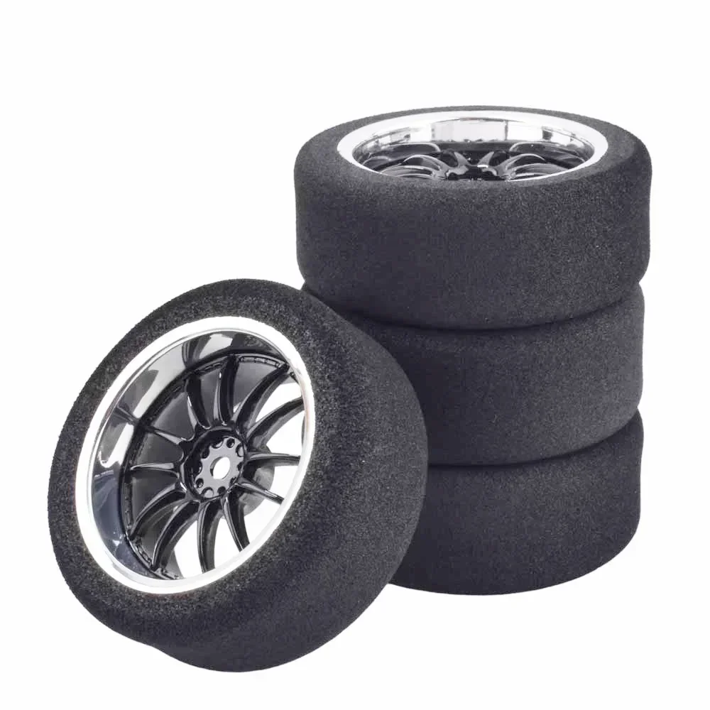 

12mm Hex RC Racing Cars Accessories 4Pcs Set Racing Foam Tire Wheel Rim Set For HSP HPI 1/10 On-road RC Car