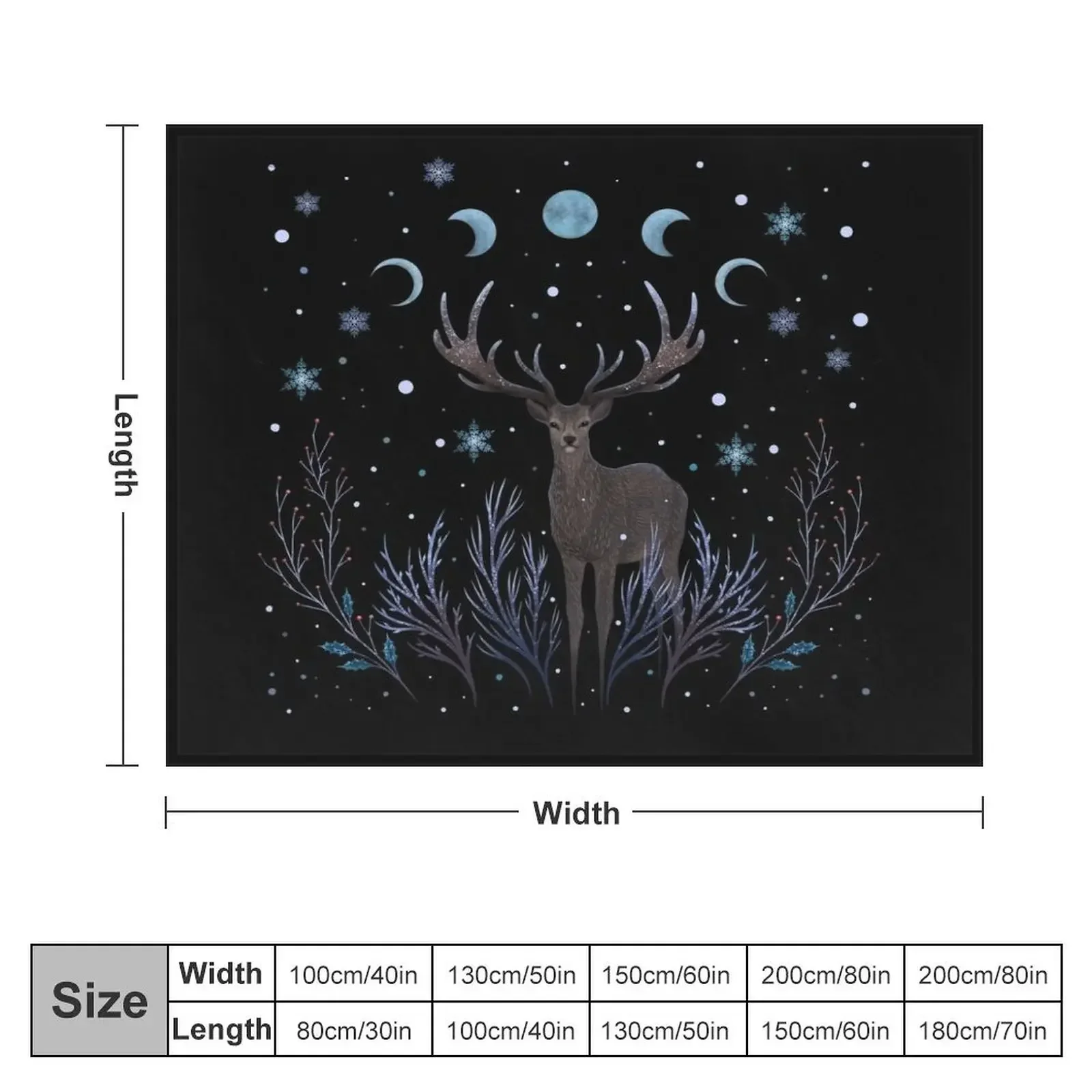 Deer in Winter Night Forest Throw Blanket Stuffeds Retros Blankets