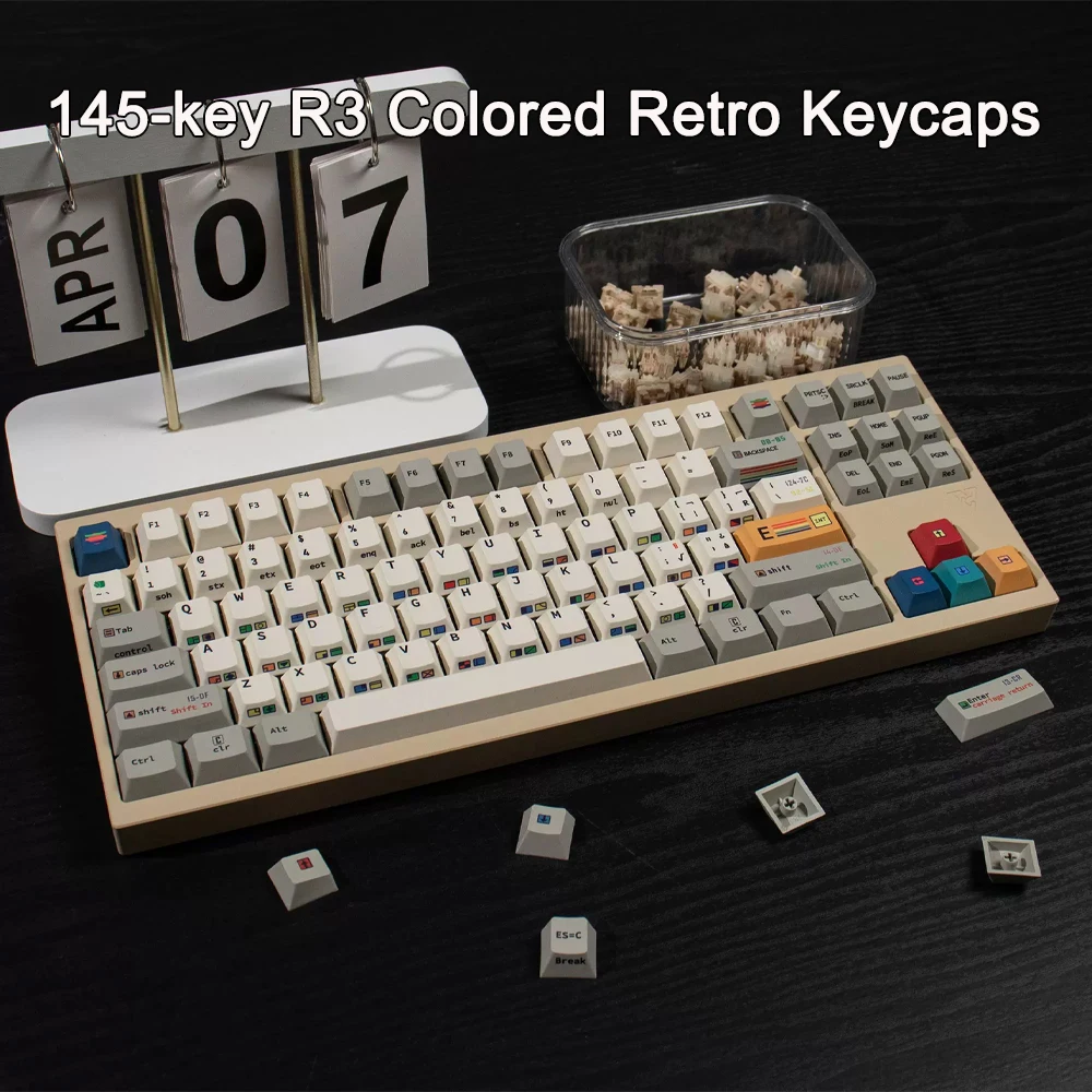 145 Keys Retro Gray PBT Keycap Dye-sub Cherry Profile Color Side Engraved Key Caps For MX Switches Mechanical Gamer Keyboard