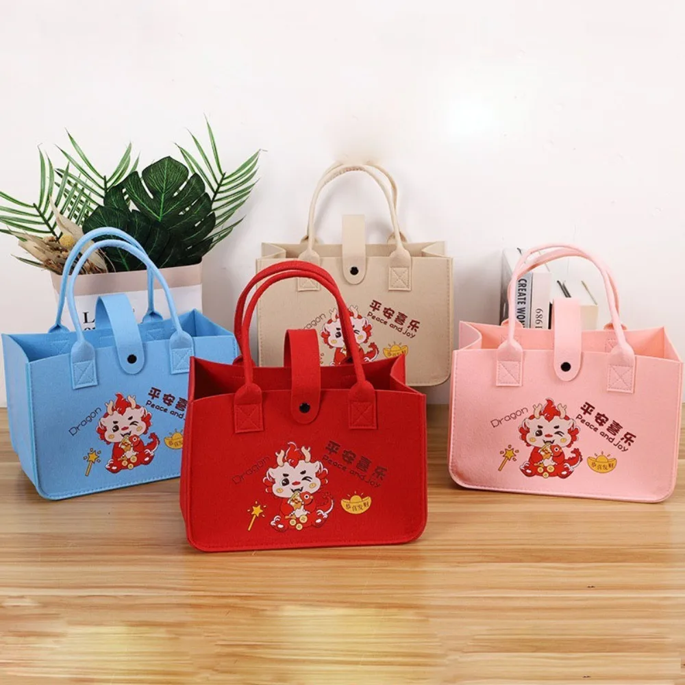 Cartoon Felt Shoulder Bag 2024 Felt Reusable Travel Bag Casual Large Capacity Handbag Luggage Supplies