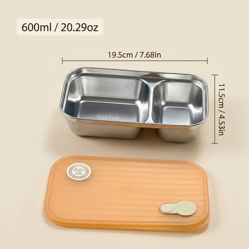 Stapelbare, lekvrije voedselcontainer met 1/2 vakken, gemaakt van 304 roestvrij staal, lunchbox, geschikt voor de koelkast, luchtdichte, vochtbestendige doos, magnetronbestendig.