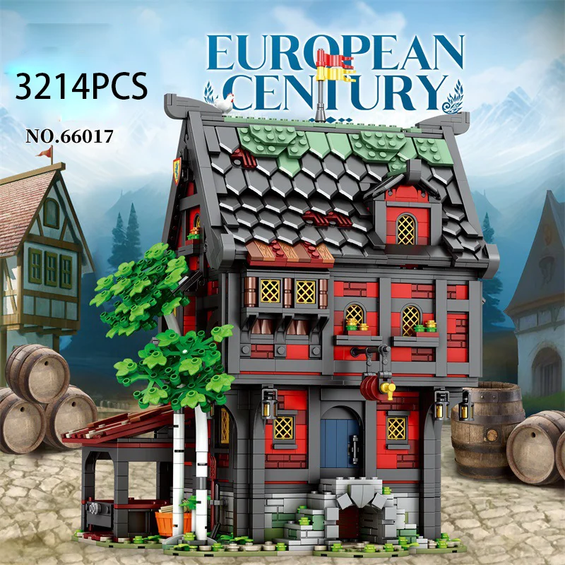 

Reobrix 66017 Europe medieval moc bricks street view series Crusader Hotel Block street view building blocks Desktop decoration