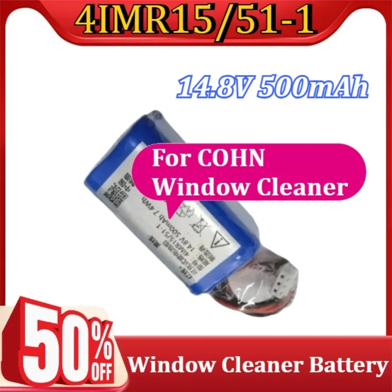 

14.8V 500mAh 7.4Wh for COHN Window Cleaner Rechargeable Battery 4IMR15/51-1 3-wire plug