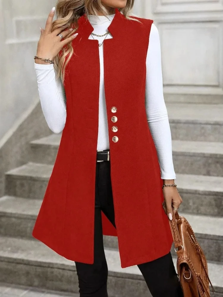 New Autumn/Winter Women's Woolen Suit Vest Elegant Sleeveless Outerwear Coats